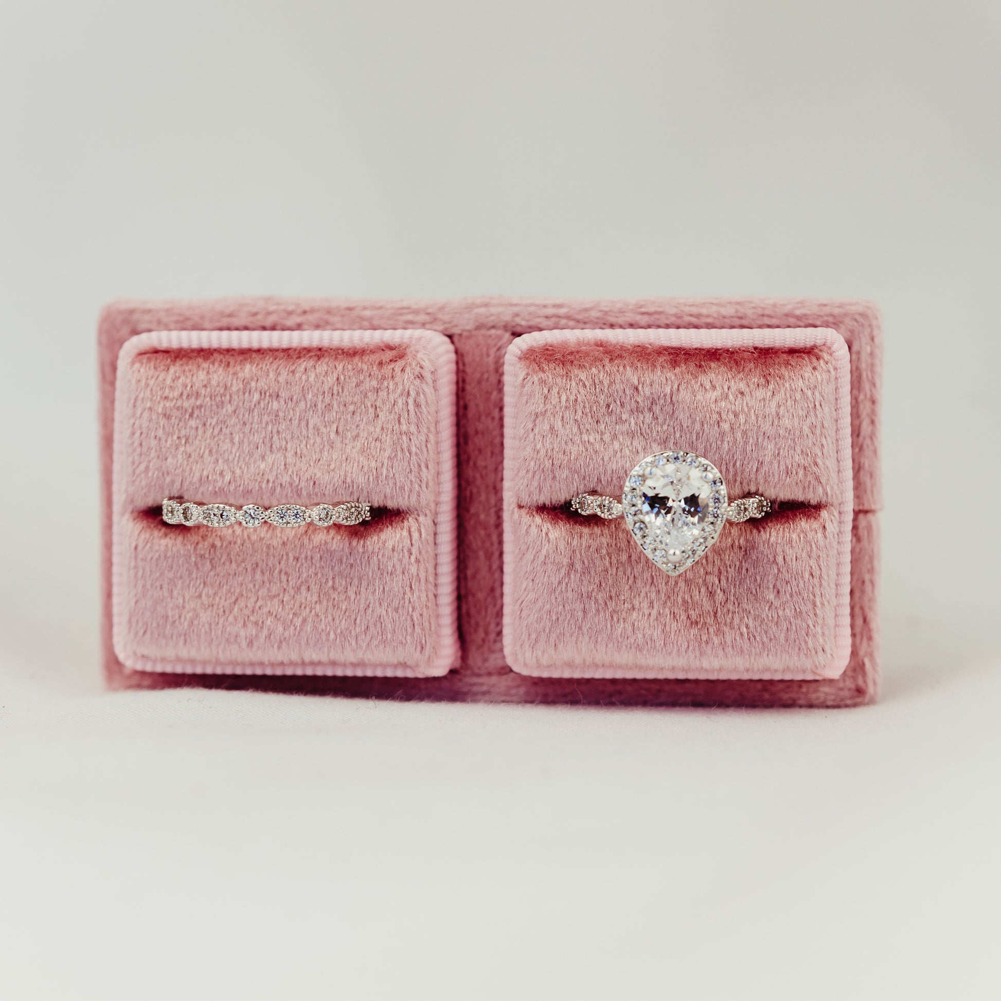 Ring Bearer Double Ring Box in Pink Velvet for Ceremony Ring Exchange