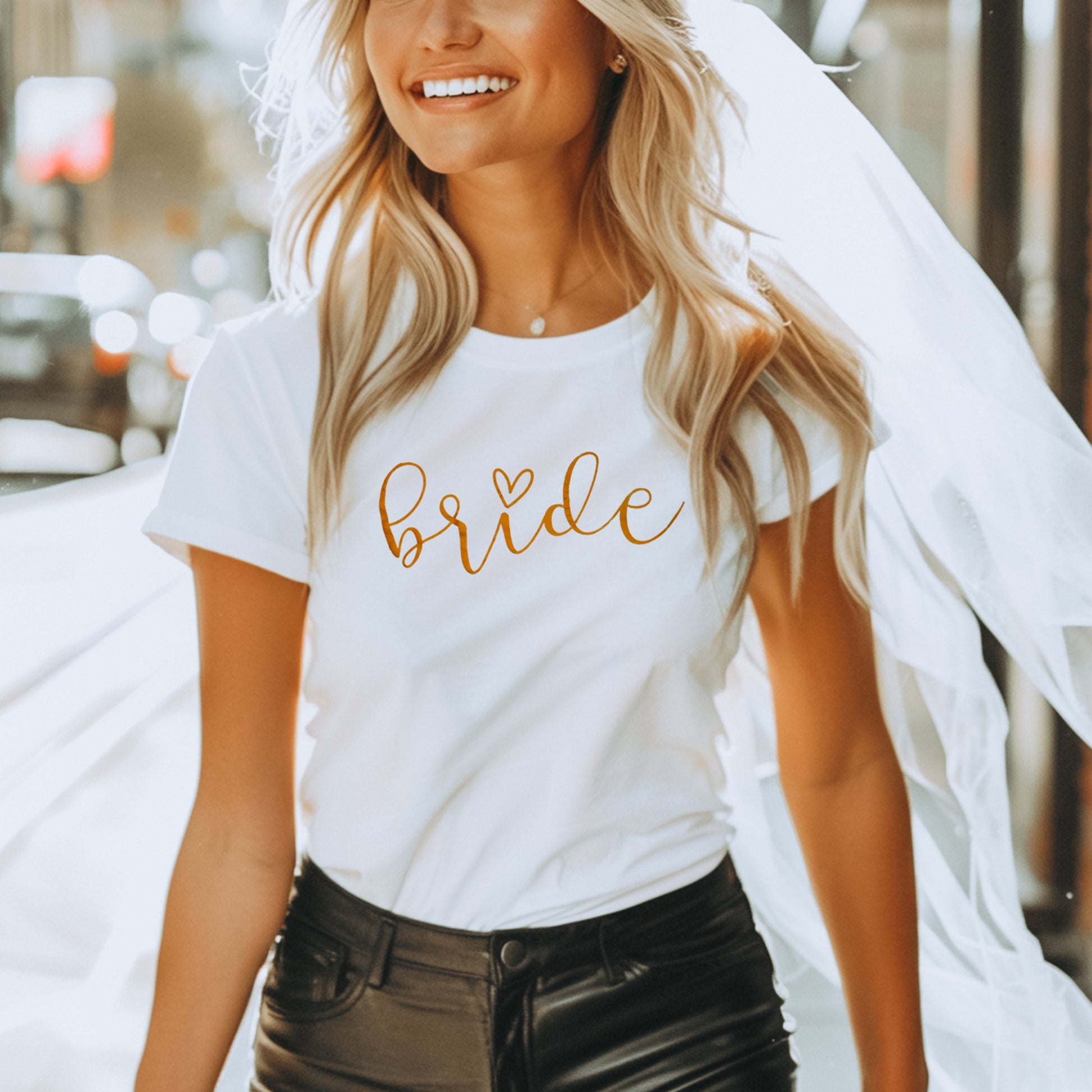 Bride with Cute Shirt and Veil at Bachelorette Party