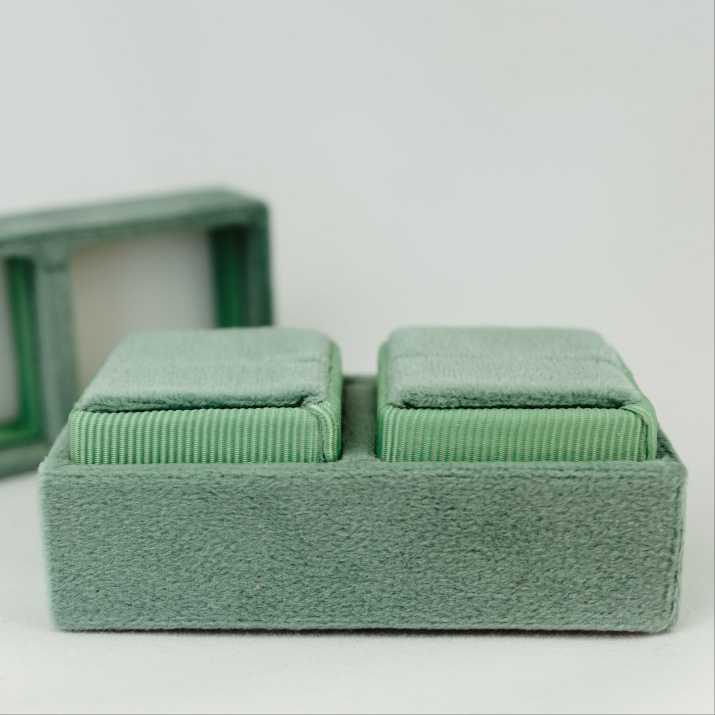 Wedding Ring Holder Double Ring Box in Sage Velvet