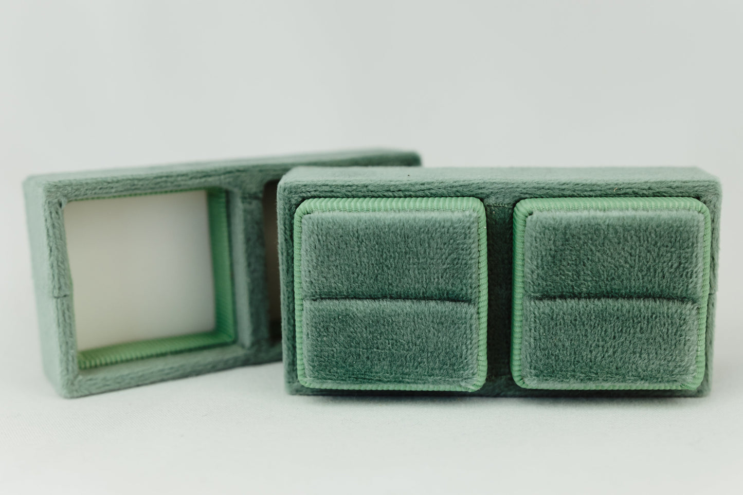 Velvet Double Ring Box Holder Unique Design for Wedding Detail Photos and Ceremony Holds 2 Rings