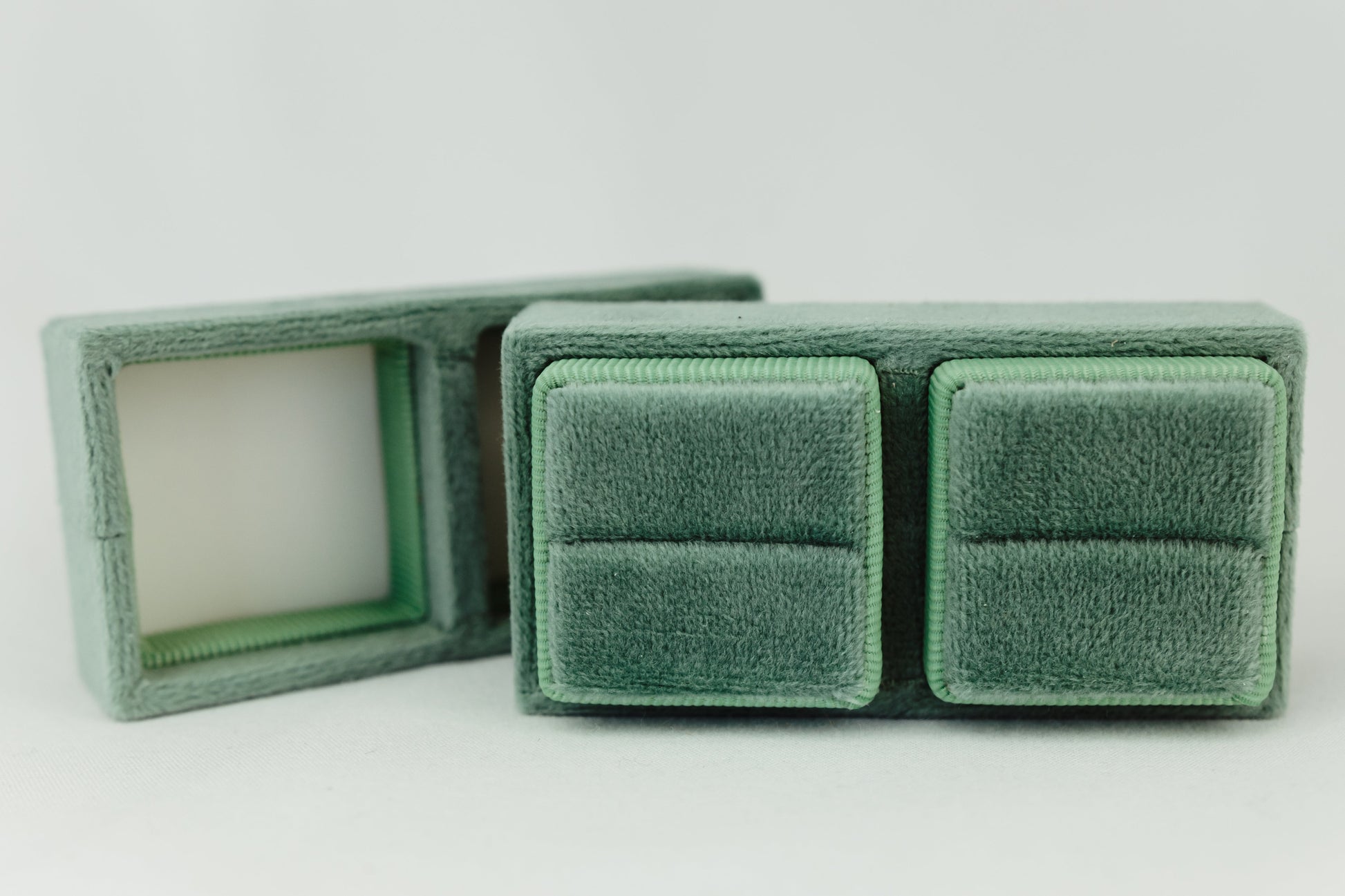 Velvet Double Ring Box Holder Unique Design for Wedding Detail Photos and Ceremony Holds 2 Rings