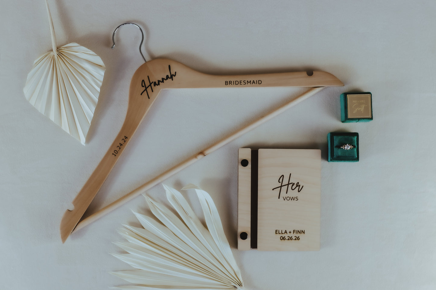 Make It Match with Personalized Gifts like a Ring Box Wedding Dress Hanger and Vow Books to Write Your Promises