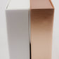Side View of White and Rose Gold Gift Boxes for Personalization for the Bride and Bridal Party