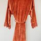 One-size-fits-all velvet robe with elegant lace sleeve detailing, perfect for bridesmaids or the bride's special occasion