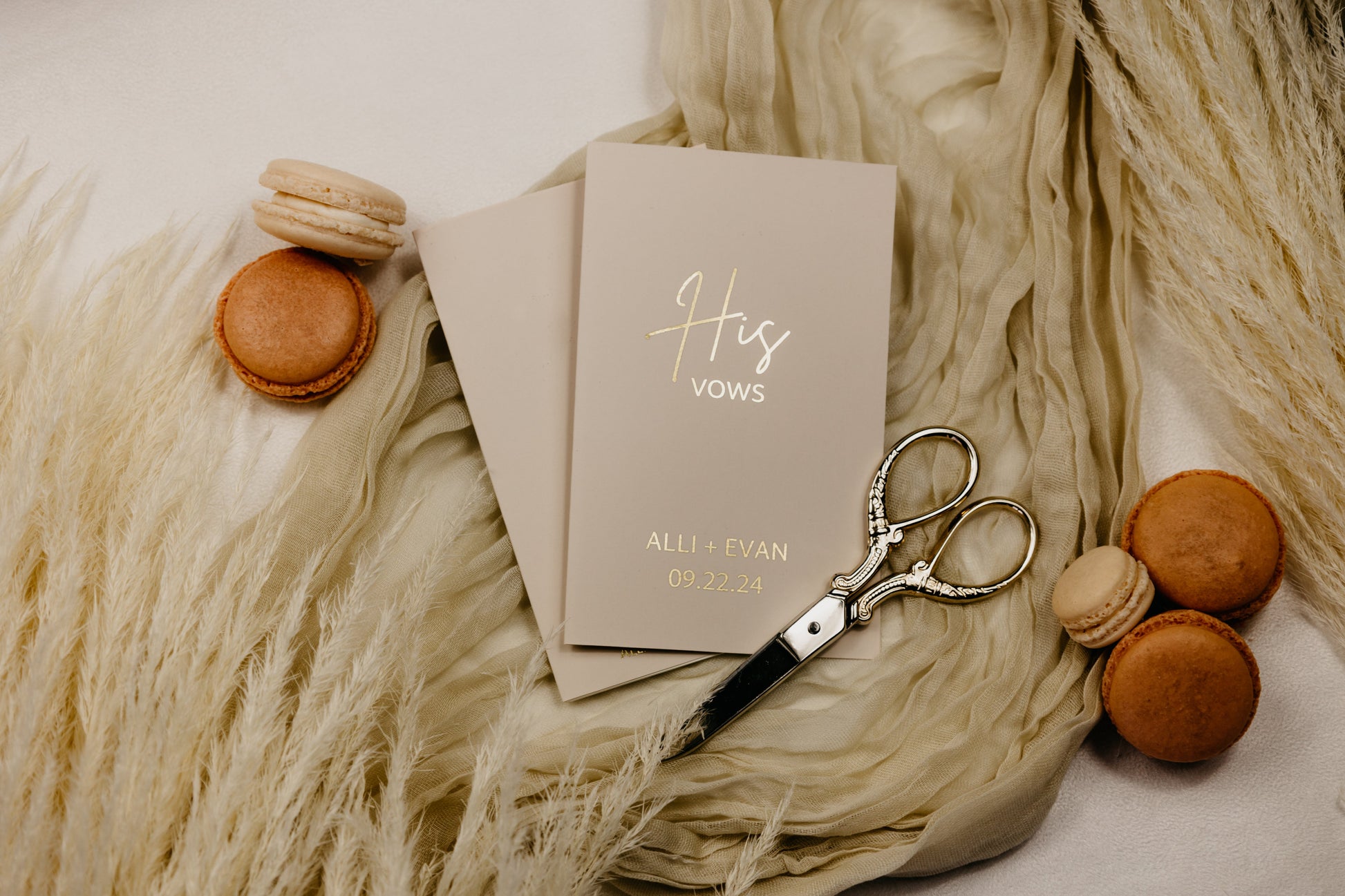 Personalized vow books with a soft touch cover and foiled text, handmade and 3.5"x5.5" in size