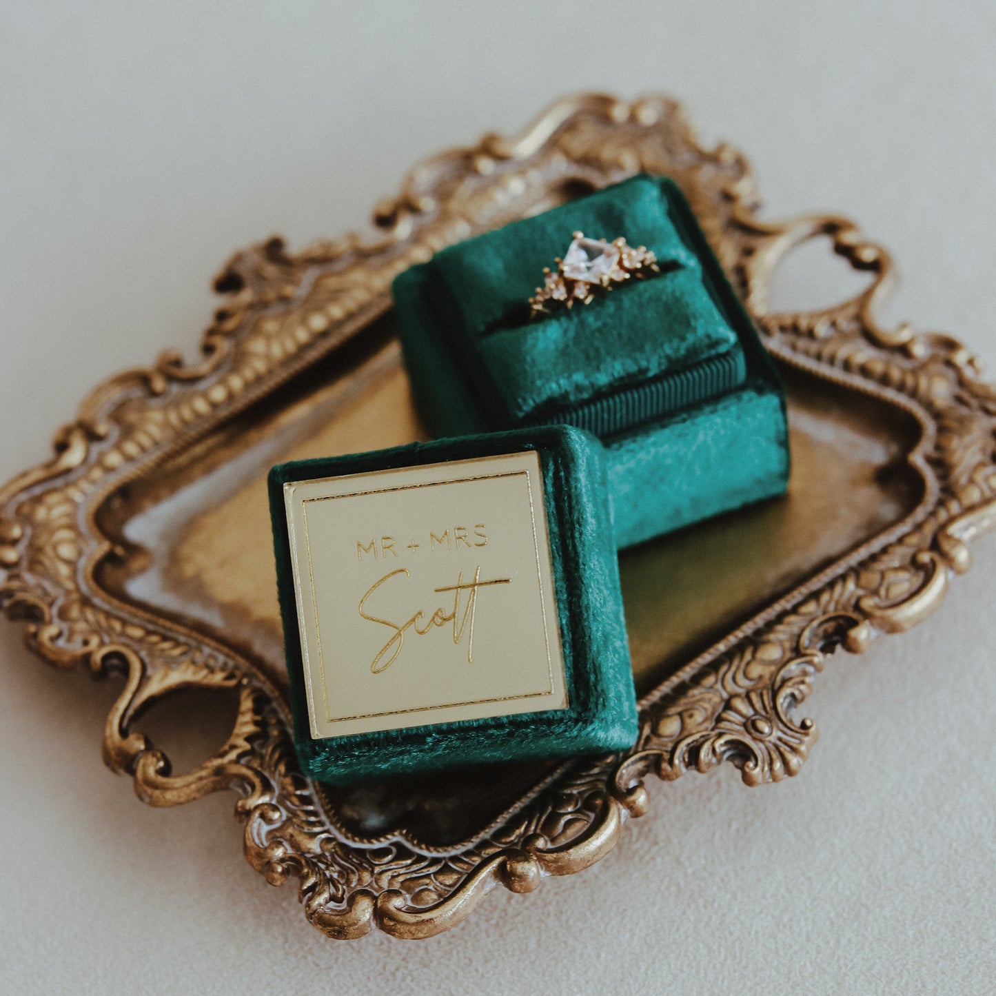 Velvet Ring Box Square Shape Personalized for the Mr and Mrs for Wedding Detail Photos