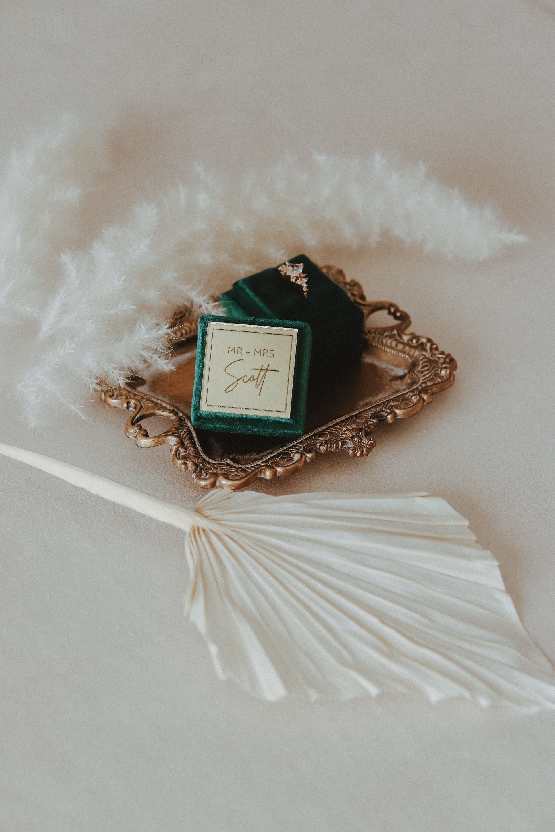 Show Off Your Rings in a Beautiful Velvet Ring Box Personalized with Each of Your Names to Keep Them Safe for the Wedding Day and Beyond