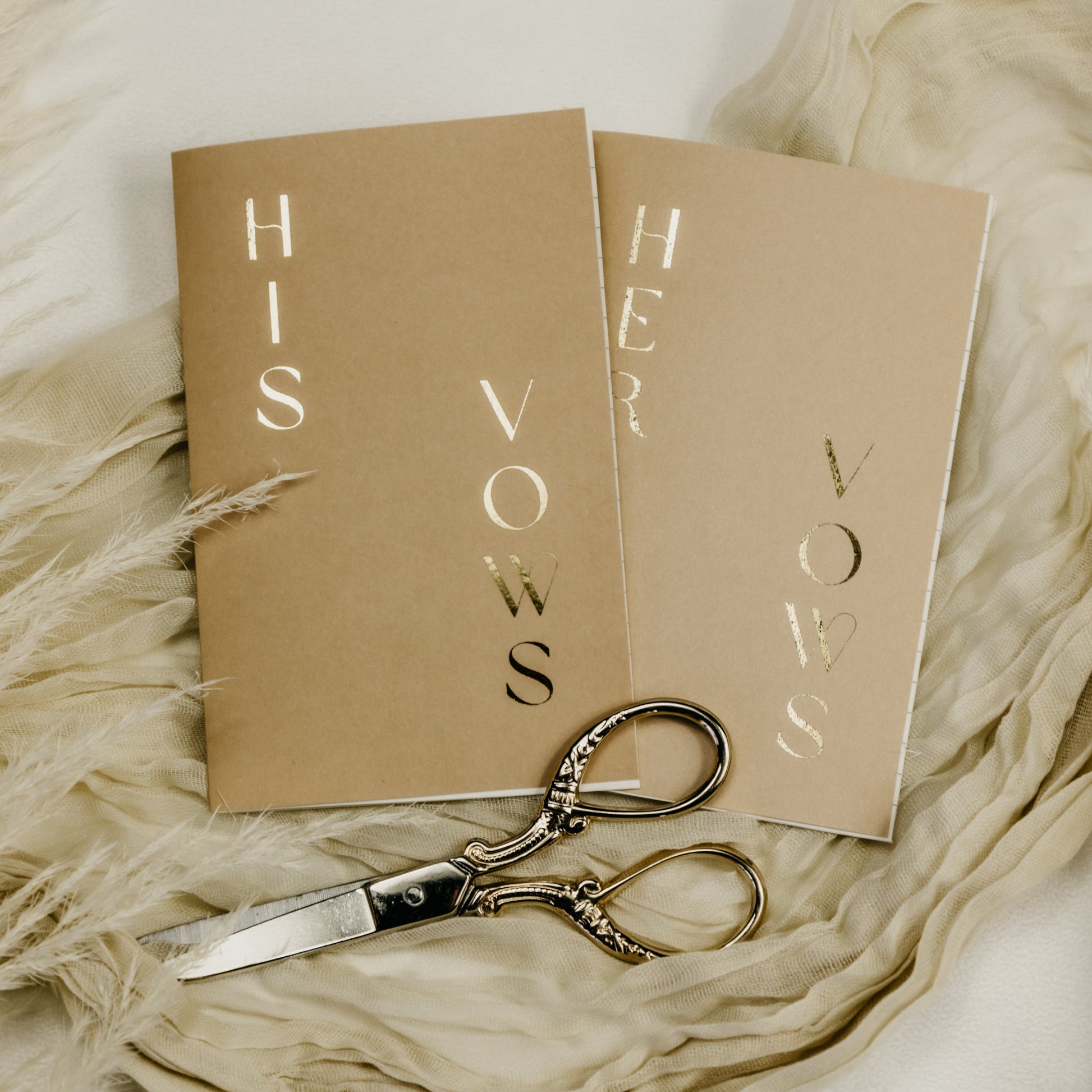 Handmade vow books, small at 3.5"x5.5", featuring personalized foiled text and a soft touch cover