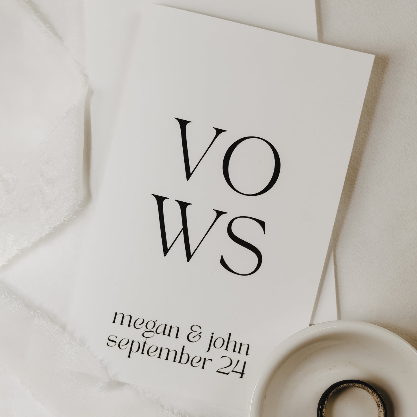 Elegant, pocket-sized vow books with personalized printed text, handmade for wedding ceremonies
