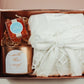 Personalized Bride Gift Box for Wedding Shower with White Velvet Robe and Soy Candle in Box Featuring her Name on Front