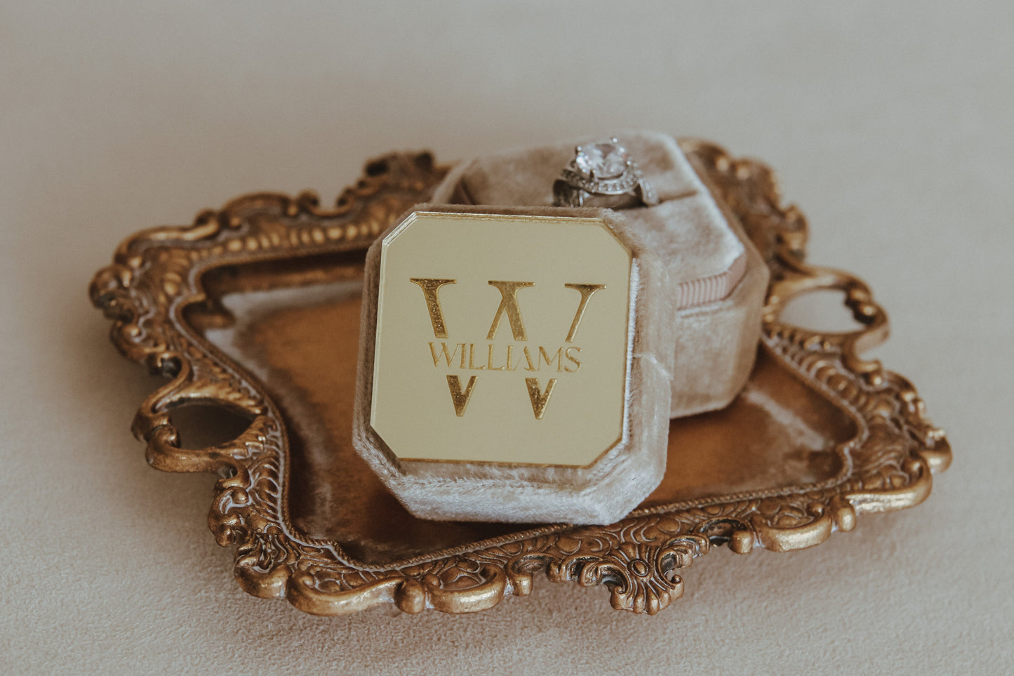 Personalized Ring Box with Monogram Initial of Last Name for Wedding Detail Photos or Proposal