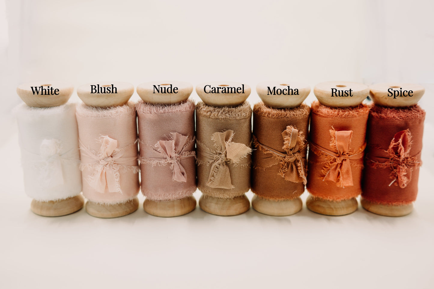 List of ribbon colors available for hand dyed silk ribbon with raw edge