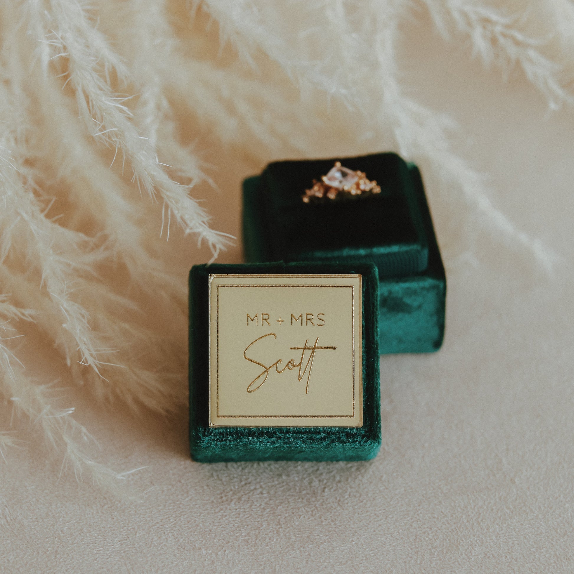 Ring Box Engraved with Personalized Name and Mr and Mrs for Wedding Ceremony or Marriage Proposal