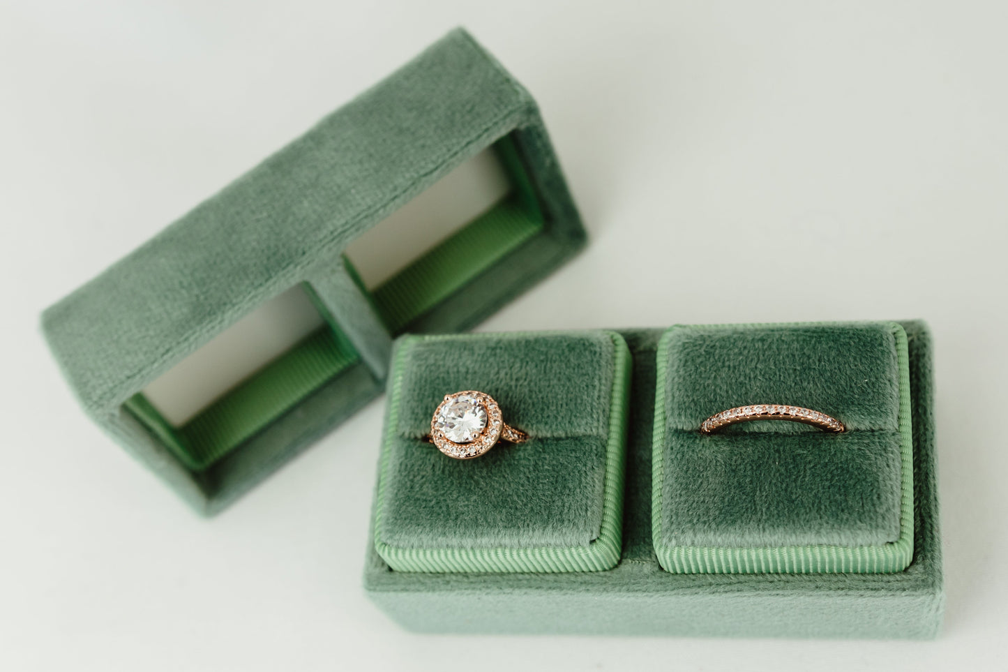 Double Ring Box for Wedding Ceremony in Velvet Fabric Holds 2 Rings