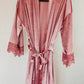 Luxurious velvet bridesmaid robe with delicate lace sleeve detail, designed for ultimate pampering.