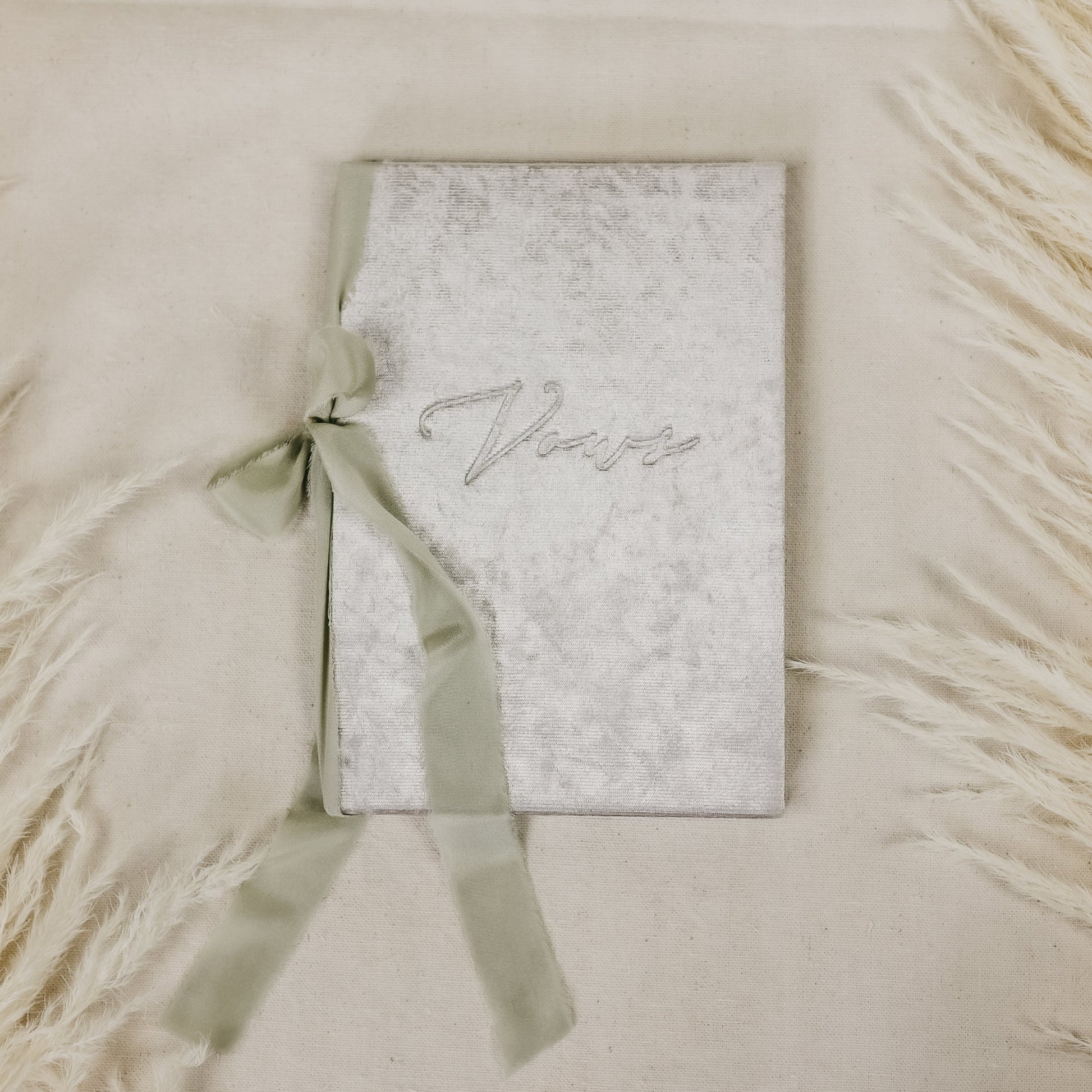 Vow Book with Velvet Cover Embossed with Vow and Tied with Silk Ribbon
