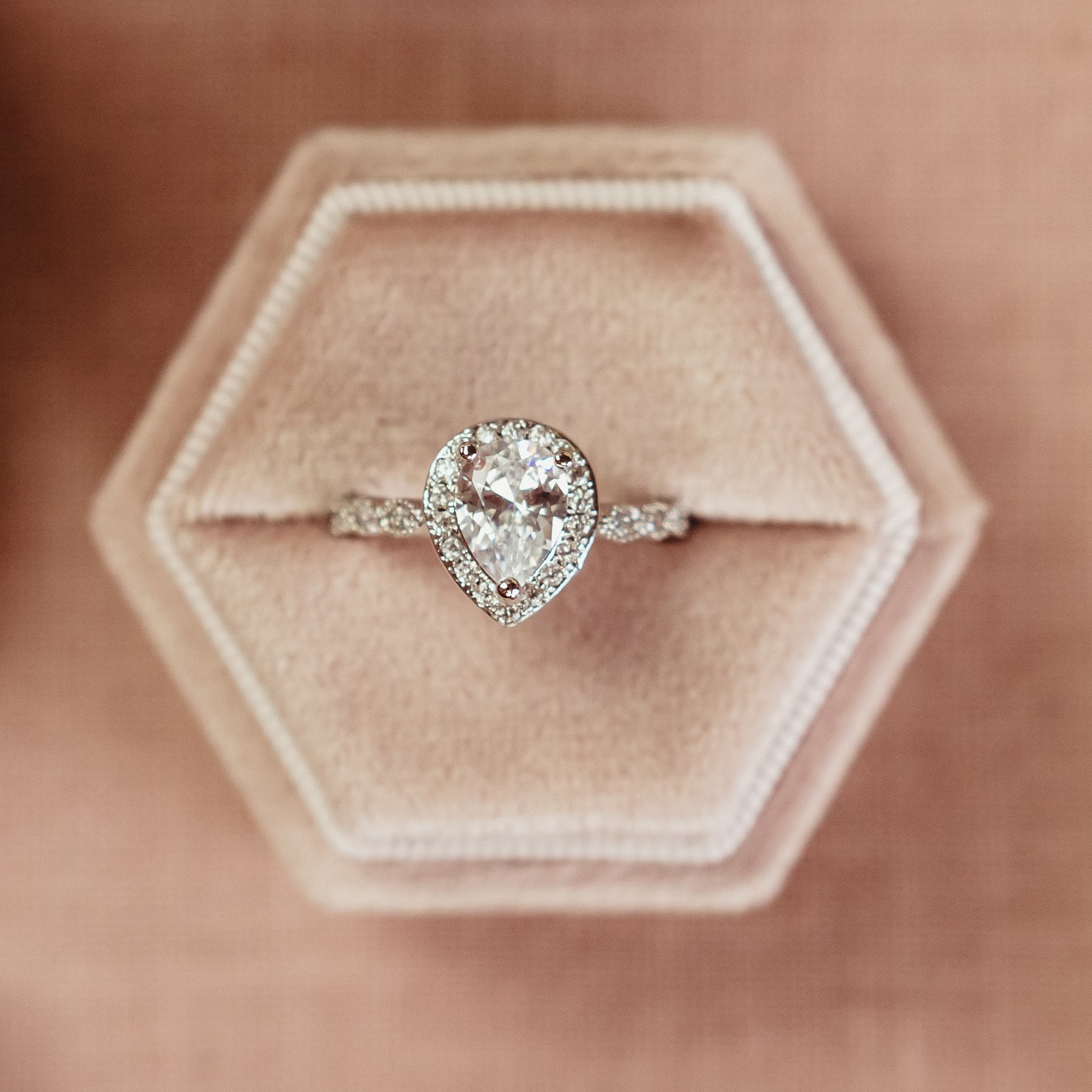 Pink Ring Box in Soft Velvet to Hold Wedding Rings for Detail Photos and Flat Lays