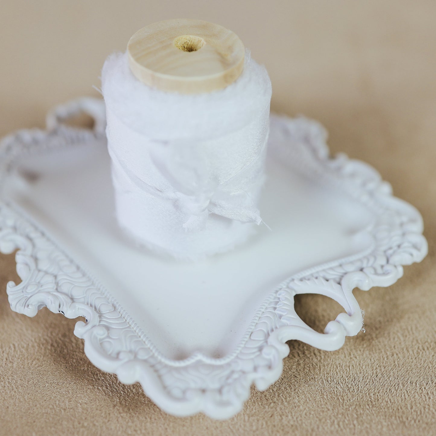 Flat Lay Photography Styling Ring Dish in Vintage White Finish