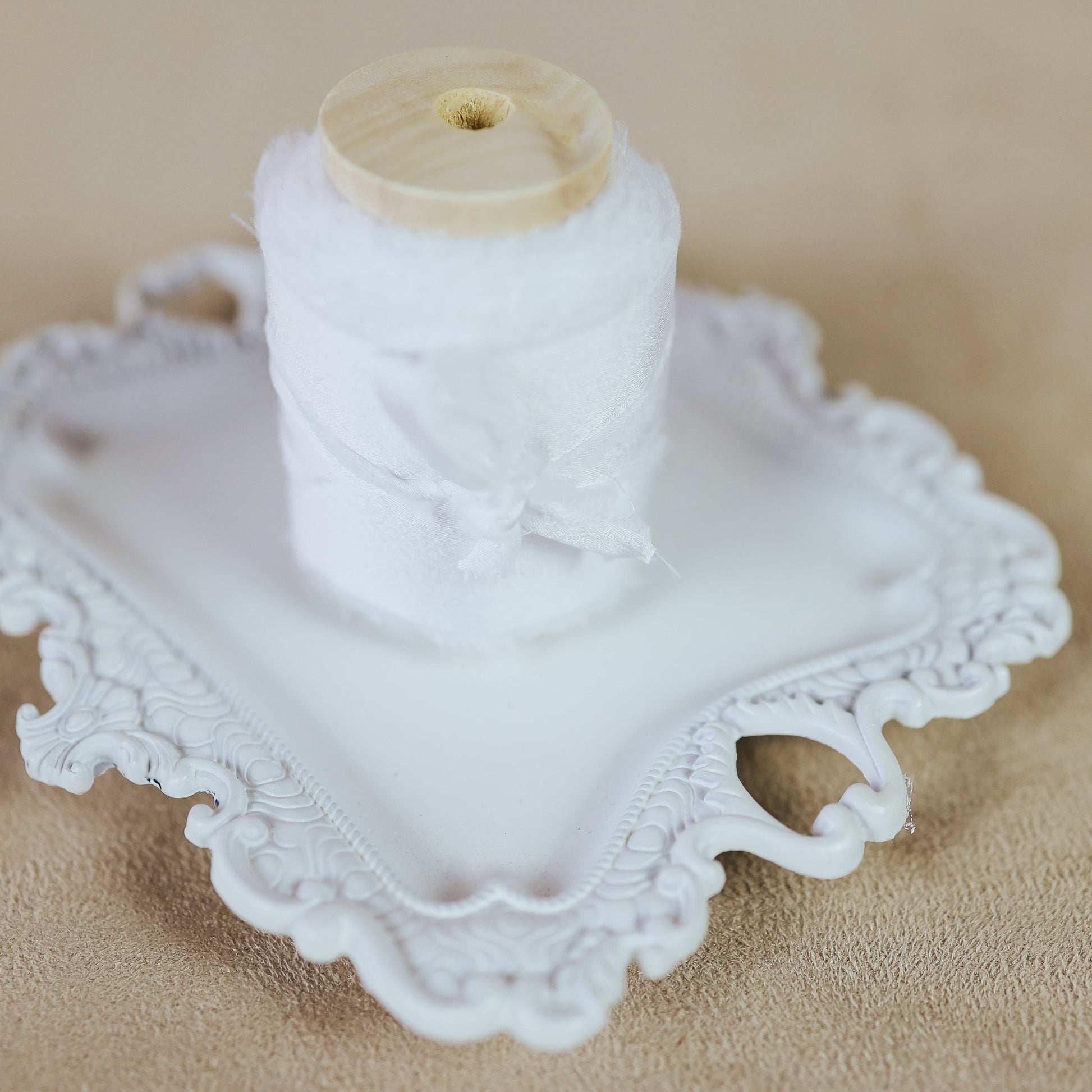 Flat Lay Photography Styling Ring Dish in Vintage White Finish
