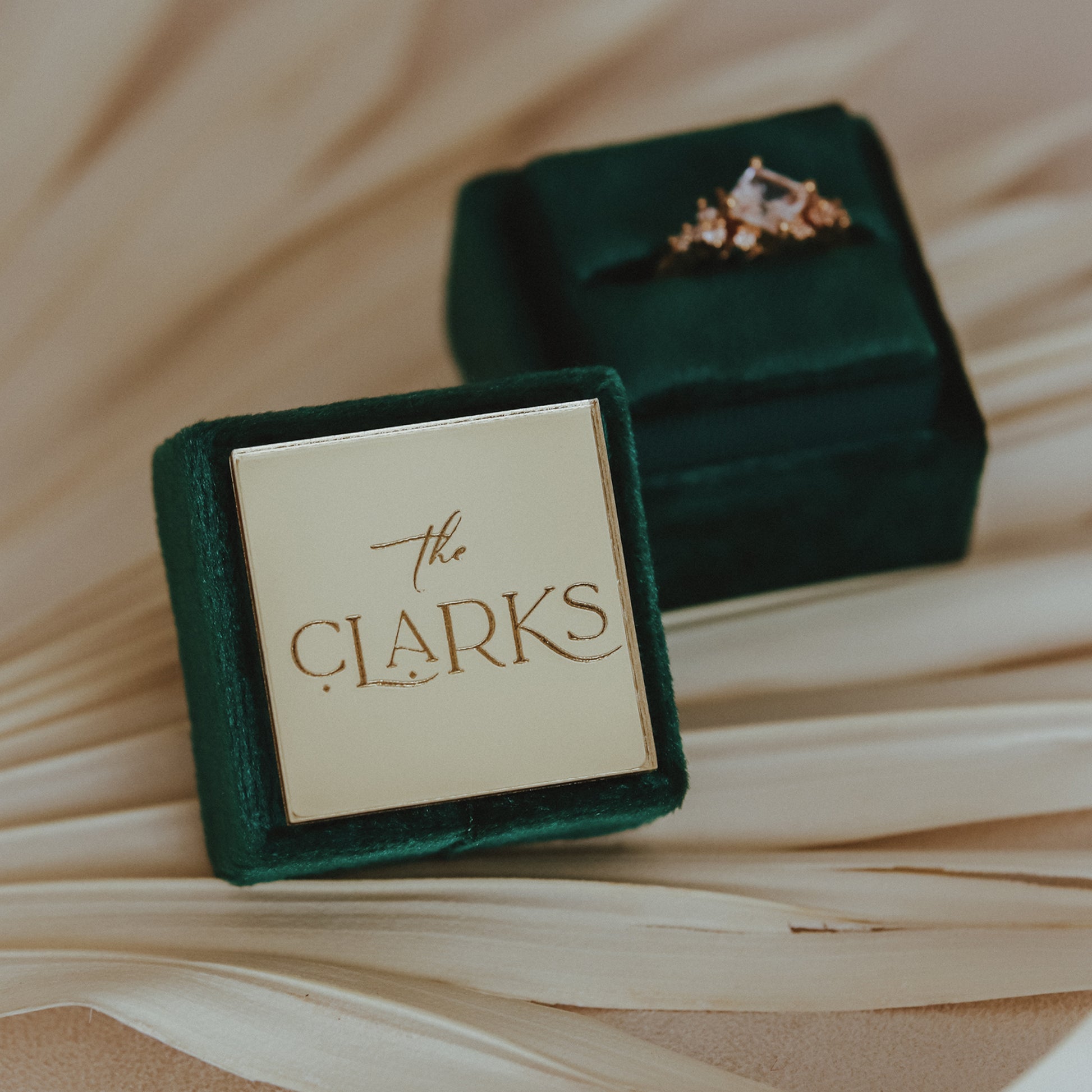 Your New Last Name Never Looked So Good with a Personalized Velvet Ring Box for the Wedding Ceremony and Wedding Detail Photos