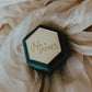 Velvet Ring Box Hexagon Shape Engraved with Bride and Groom Names for Wedding Gift