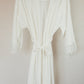 Getting Ready Robe for the Bride in White Velvet with Lace Sleeve Detail